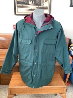 Vintage FIELDMASTER Mens Barn CHORE COAT Jacket LARGE Green Hooded Lined Hunting